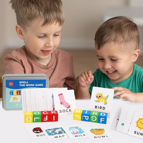 Spell the Word Matching Wooden Cube Blocks